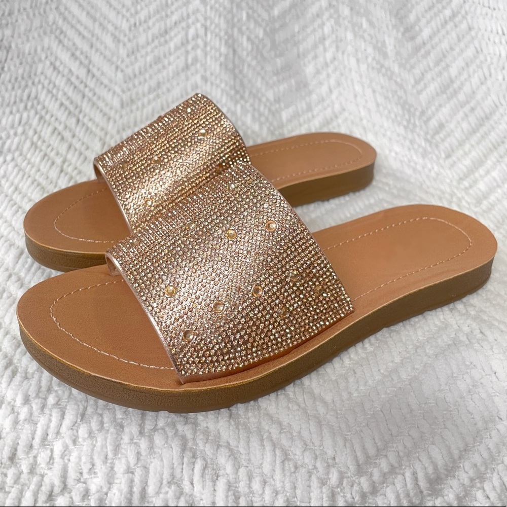 Rose Gold Rhinestone Band Slip On Sandal - Picture 8 of 9